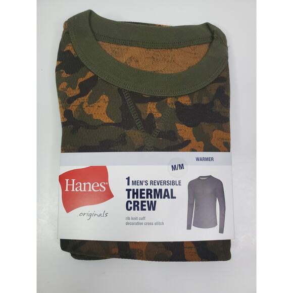 Hanes Mens Size M Thermal Long Sleeve Shirt Reversible Camo base layer - Picture 1 of 4